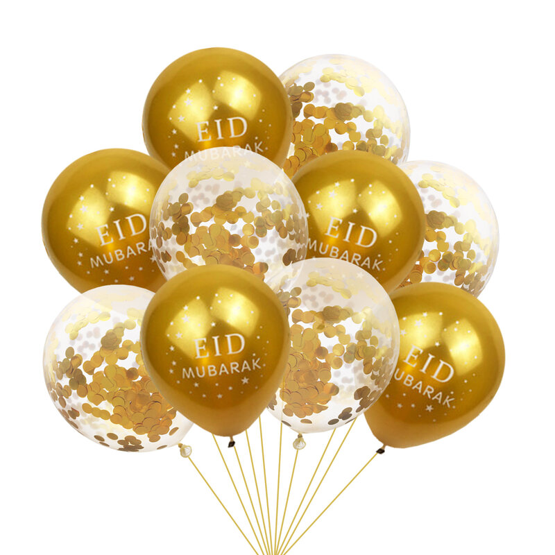 EID MUBARAK Balloons Decor, Ramadan Decoration, Silver and Gold, Islamic Muslim, Eid Mubarak Favors, Party Supplies, 10Pcs