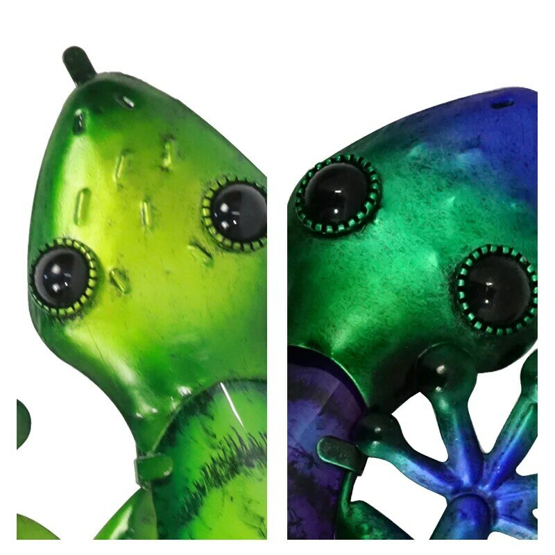 2 pçs metal gecko arte da parede com pintura de vidro verde para jardim ao ar livre decoração animais estátuas e esculturas irmão