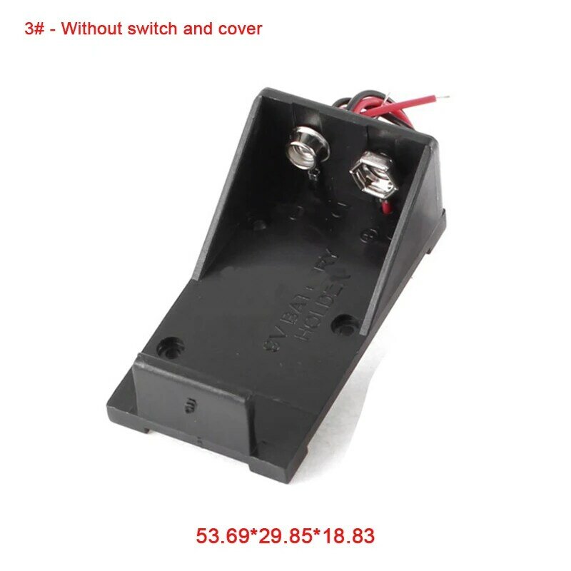 Caja de plástico para soporte de batería, caja con cable de plomo 6F22, con/sin interruptor, cubierta, conector DC, varios tamaños, 9V, 1 ud.