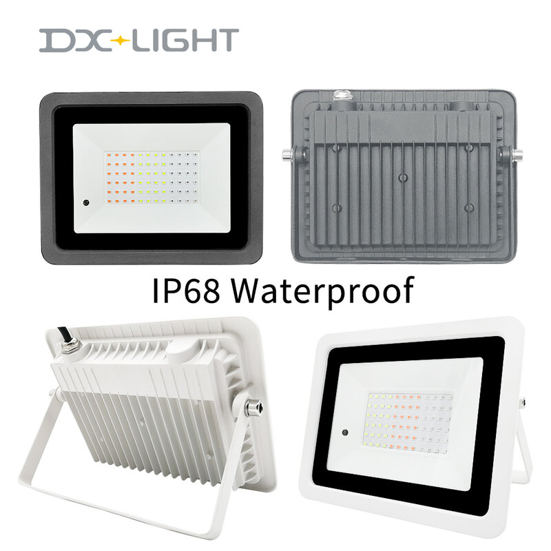 Luz de inundação exterior LED RGB, IP68 Waterproof Spotlight, Projetor refletor, Lâmpada para jardim de rua, 220V, 110V, 20W, 30W, 50W, 100W