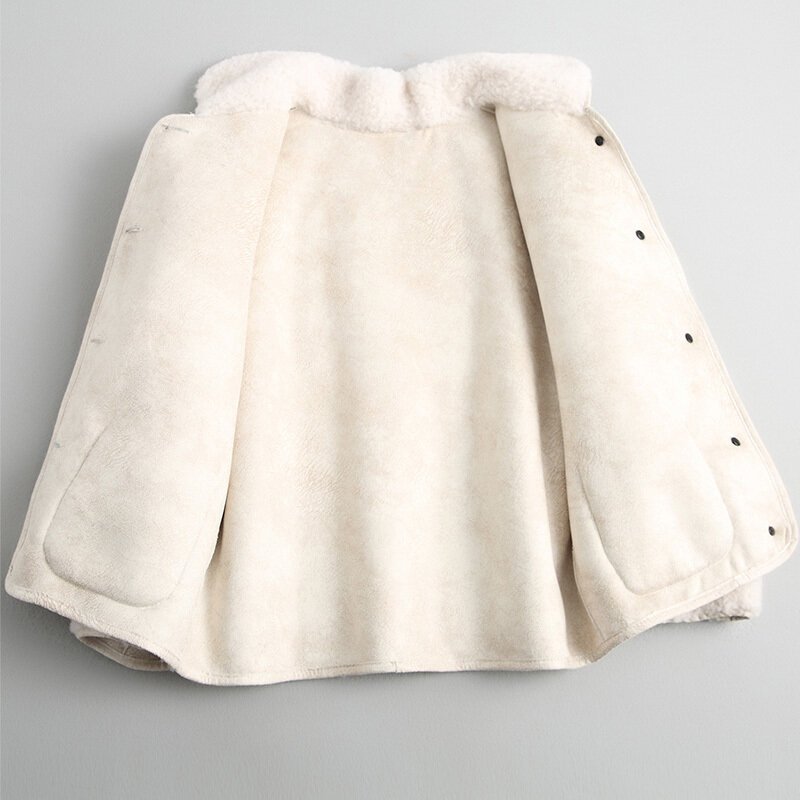 Chaqueta de lana de cordero auténtica para mujer, abrigo corto ajustado elegante, de color liso, moda coreana, LW339, 2020, invierno y otoño, 39033
