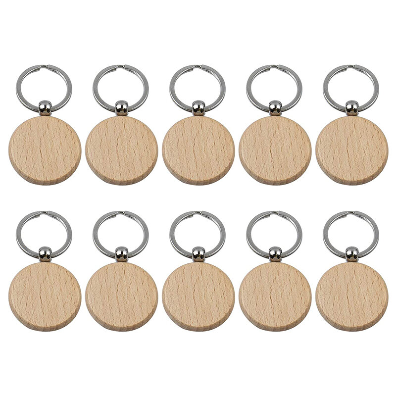 10 шт., пустые круглые деревянные брелки для ключей, 40 х40 мм