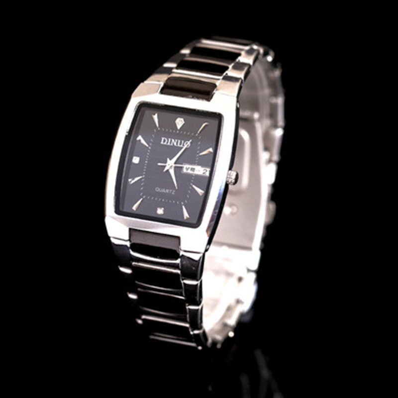 남자와 여자의 직사각형 패션 기질 크리스탈 미러 다이아몬드 스틸 시계