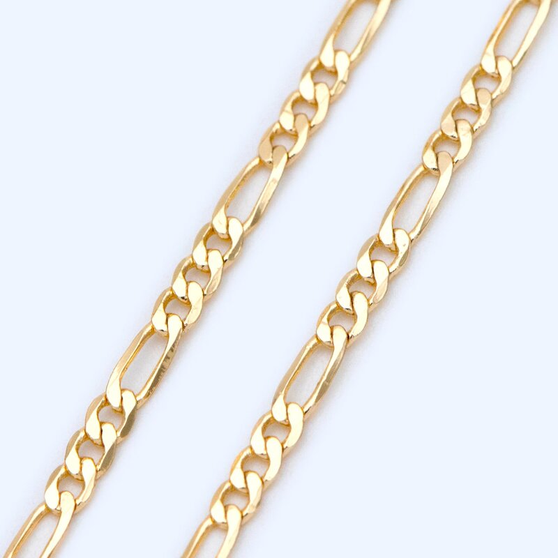 Delicate Flat Figaro Chains, 18K Gold Plated Brass, Craft Necklace Components Wholesale, 2/ 2.5/ 3.5mm (#LK-355)/ 1 Meter=3.3 Ft