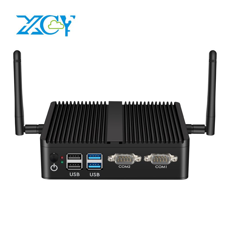 XCY Fanless Mini PC Intel Celeron J4125 Quad-Cores Dual GbE LAN 2x RS-232 Serielle Ports 6x USB Embedded IPC Unterstützung WiFi 4G LTE