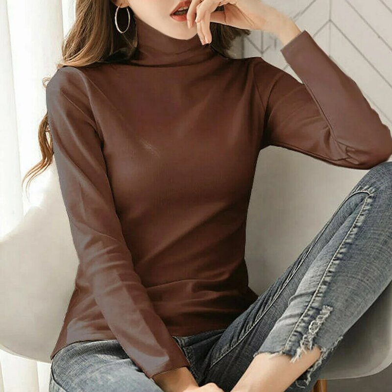New Spring Autumn Ladies Solid Color Bottoming Shirts Tops Women Turtleneck Tops Long Sleeve Stretch Slim Warm Sweaters