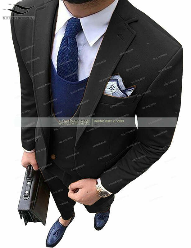 2020 nowych moda mężczyzna Tweed wełniane garnitury trzyczęściowy Slim Fit formalne szal Lapel Business smokingi Groomman (marynarka + kamizelka + spodnie)