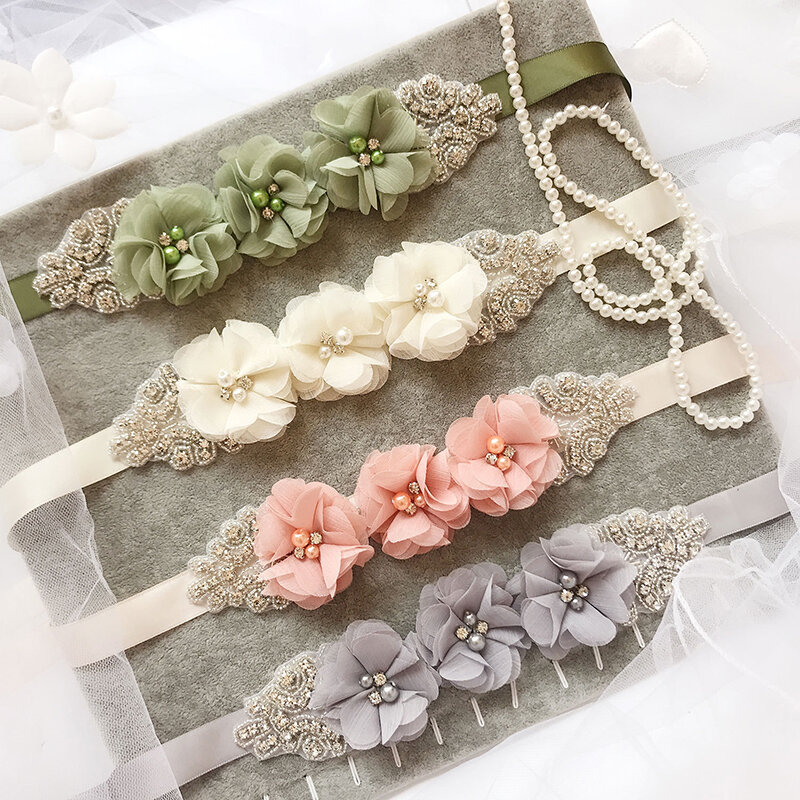 Sabuk Bunga Buatan Tangan Elegan Sabuk Bermanik Berlian Imitasi Sabuk Gaun Pengantin Pita Pengantin 29 Warna untuk Gaun Pengantin