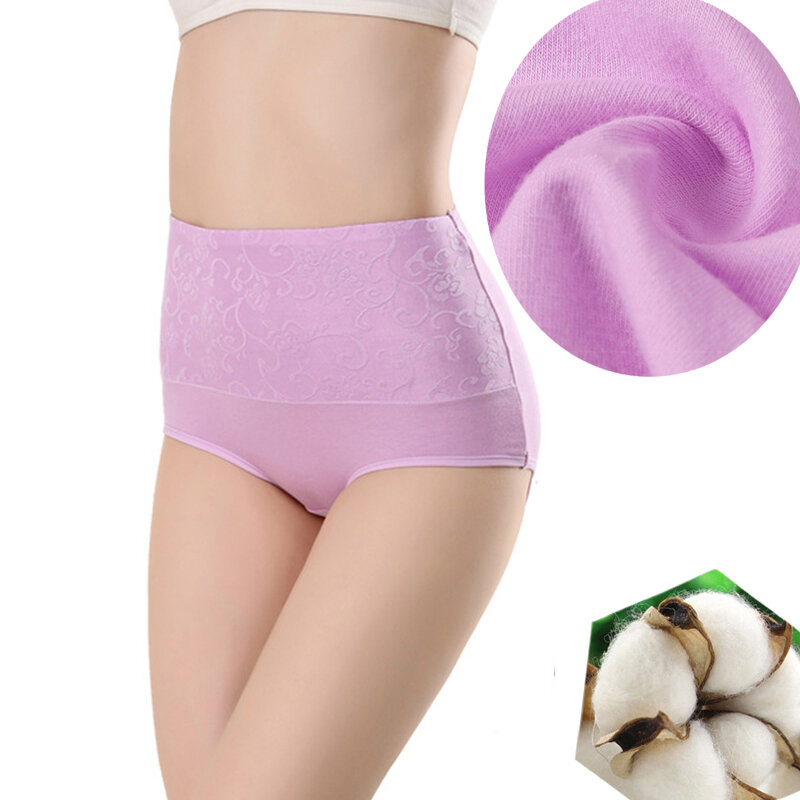 Jacquard-Unterwäsche mit hoher Taille für Frauen, Baumwoll höschen, Bauch-Slips, Höschen nach der Geburt für Damen in Übergröße