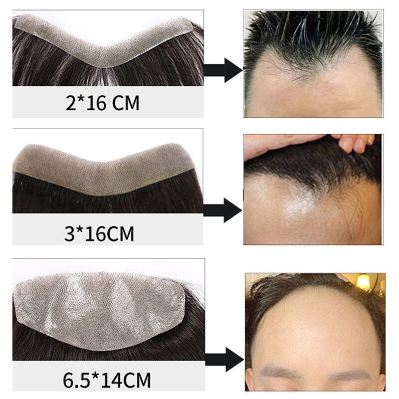 Homens da frente peruca pedaço de cabelo humano para homens estilo v peruca frontal peruca cabelo remy pele fina base natural peruca e fitas
