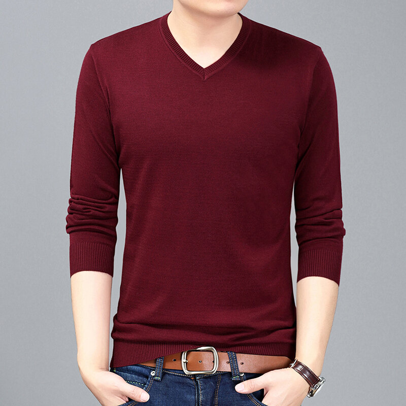 MRMT-suéter fino para hombre, Jersey de manga larga con cuello en V, Color sólido, novedad de 2024