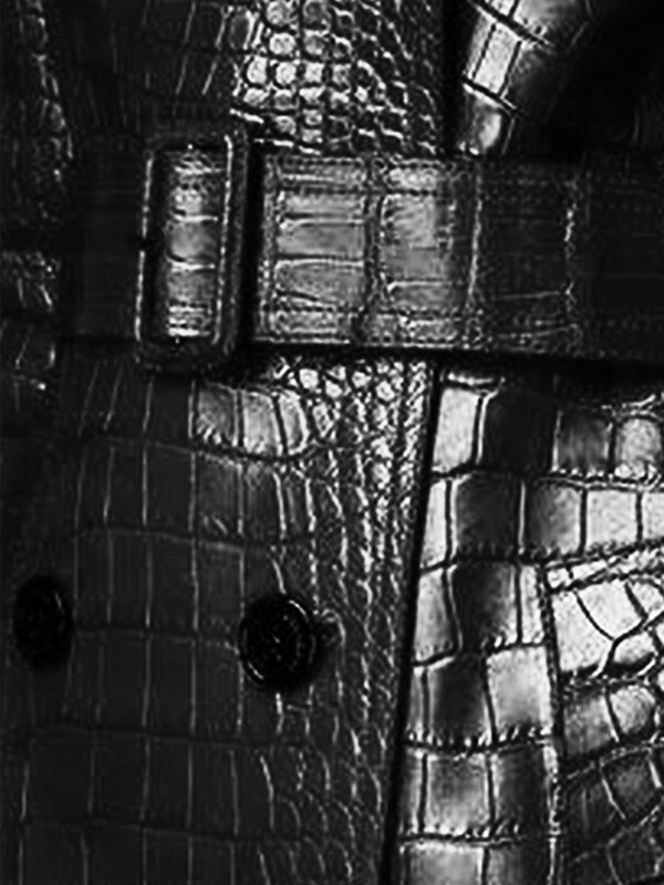 Lautaro-Casaco de couro PU longo com padrão crocodilo preto para mulheres, cinto, trespassado, elegante, moda estilo britânico, outono