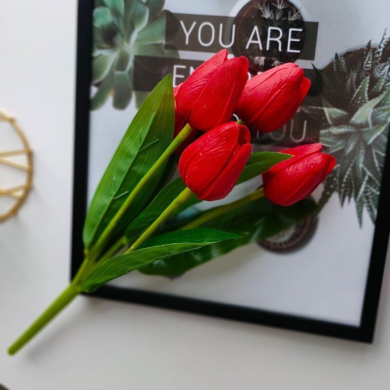 Flores artificiales de tulipanes de lujo, ramo de tacto Real blanco, flor falsa de silicona, boda, hogar, sala de estar, decoración de Navidad, 5 cabezas