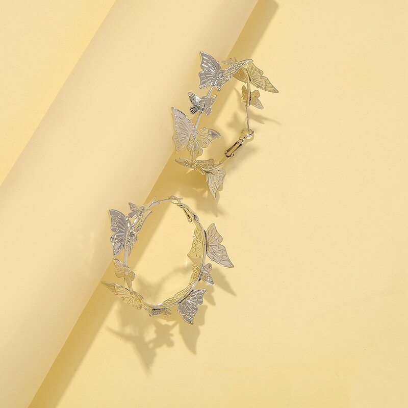 Индивидуальные 3D металлические серьги-кольца в виде бабочки для женщин, крупные серьги в форме цветка, бижутерия для вечеринки, модные аксессуары