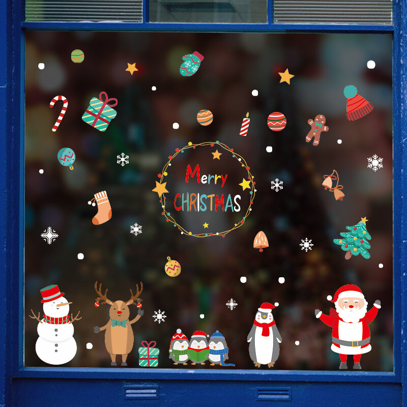 Autocollants muraux de noël pour fenêtres et verre, sparadrap de Festival, décorations de nouvel an pour la décoration de la maison, 2020