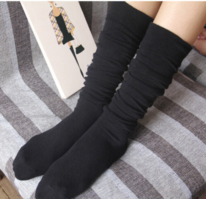 Nova moda sólida heap sobre o joelho meias altas mulheres meias de algodão quente