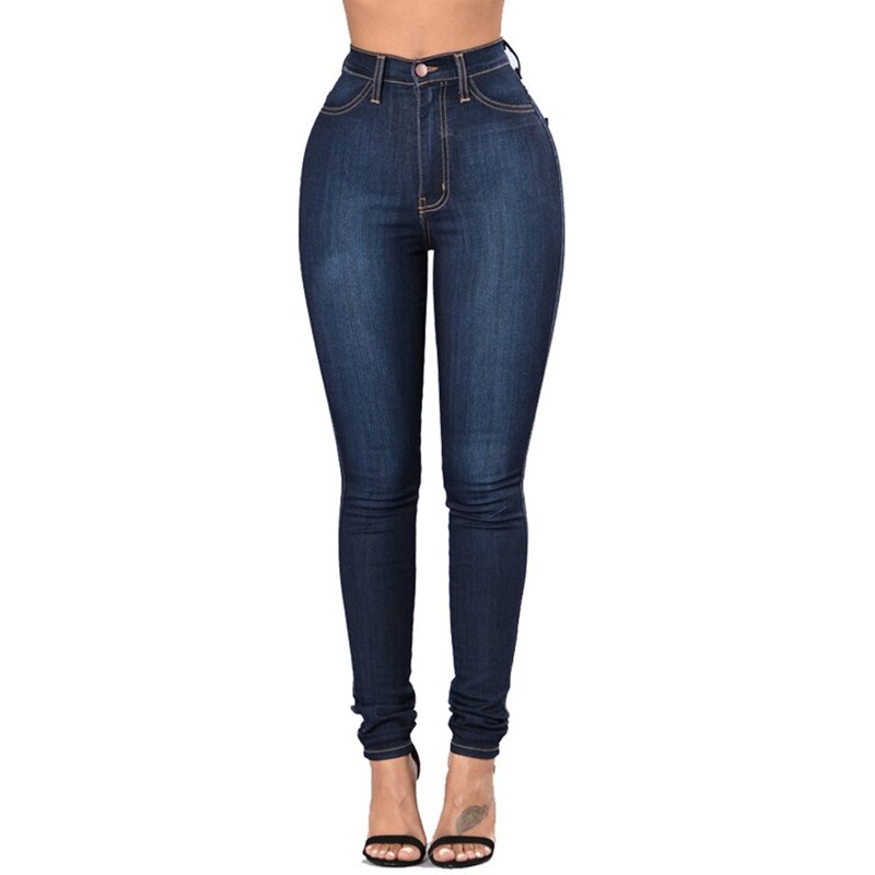 Calças de brim de brim jeans de cintura alta das senhoras de alta elasticidade push up estiramento jeans plus size lavados denim calças de lápis magros
