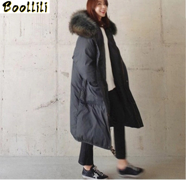 Boollili-Chaqueta de plumón de pato blanco para mujer, abrigo grueso con capucha y Cuello de piel grande, Parka cálida para invierno