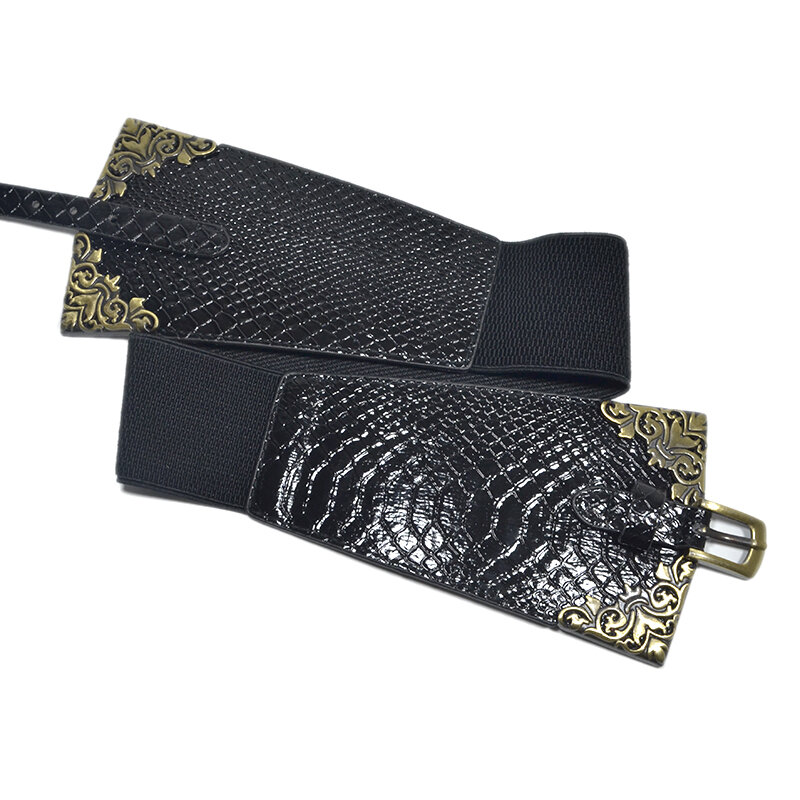 Sello de cintura Ultra ancho con doble hebilla Retro para mujer, sello de cintura ancho decorativo de cocodrilo salvaje, personalidad femenina