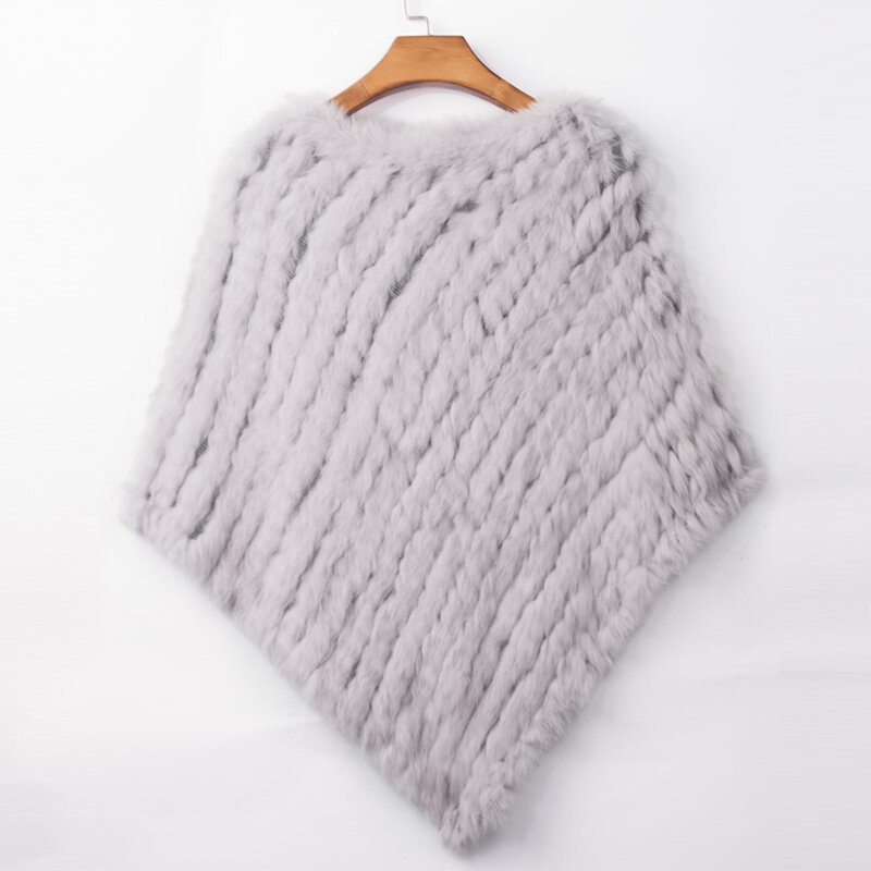 Poncho en vraie fourrure de lapin tricotée pour femme, manteau enveloppant, châle, fourrure naturelle, vente en gros, 100%