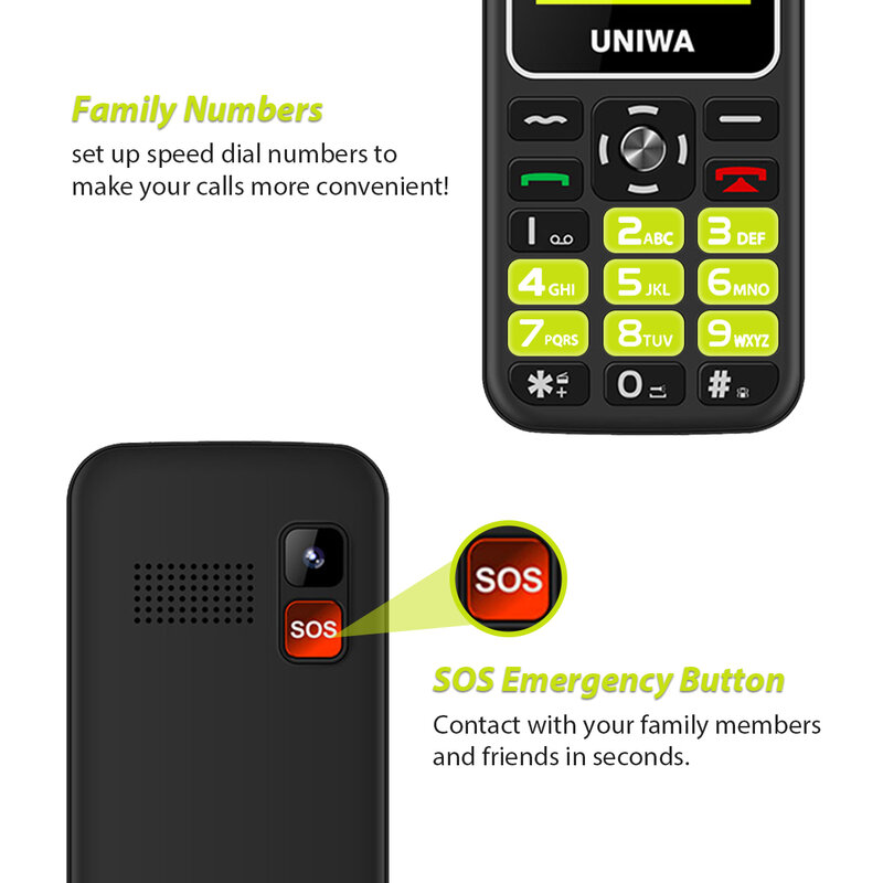 UNIWA V171 1.77 "wyświetlacz SOS 2G telefon komórkowy funkcja duży przycisk telefon bezprzewodowy FM głośnik 10 dni czuwania stacja do ładowania