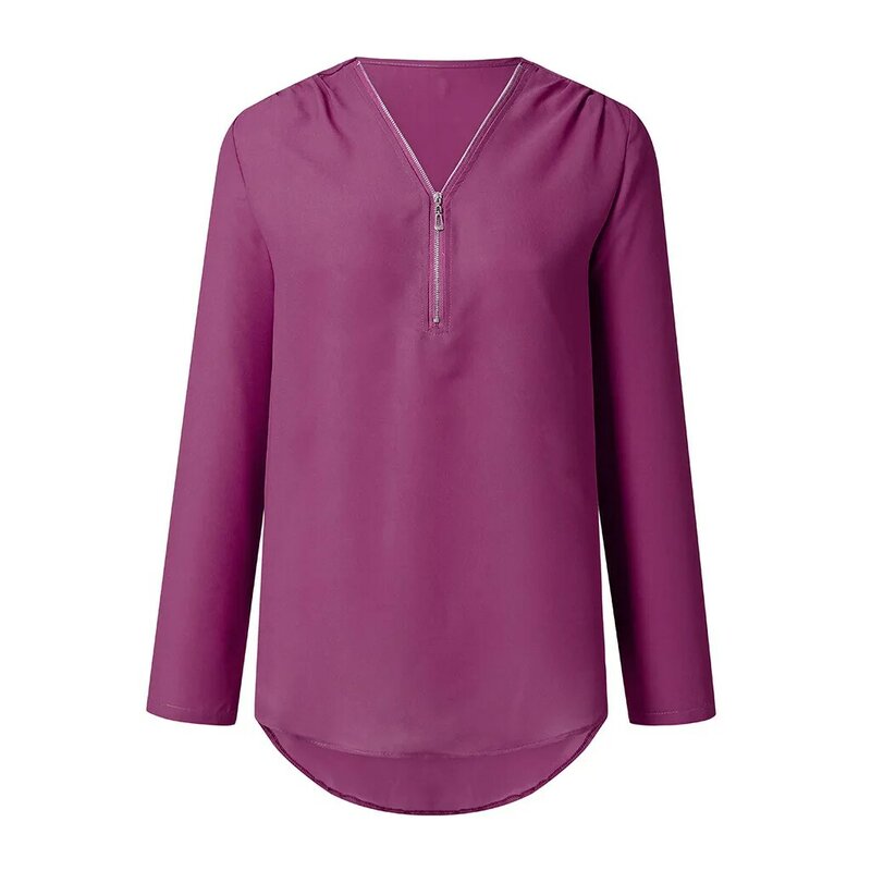 Женская блуза на молнии с v-образным вырезом и коротким рукавом, сексуальные однотонные женские топы размера плюс, шифоновые блузки, Повседневные Рубашки, Топы для женщин # p5