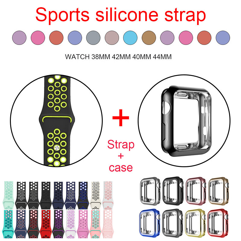 Pulseira de silicone esporte + caso aplicar para apple watch 5 4 3 2 1 série 38mm 42mm banda para iwatch 40mm 44mm pulseira acessórios de pulso