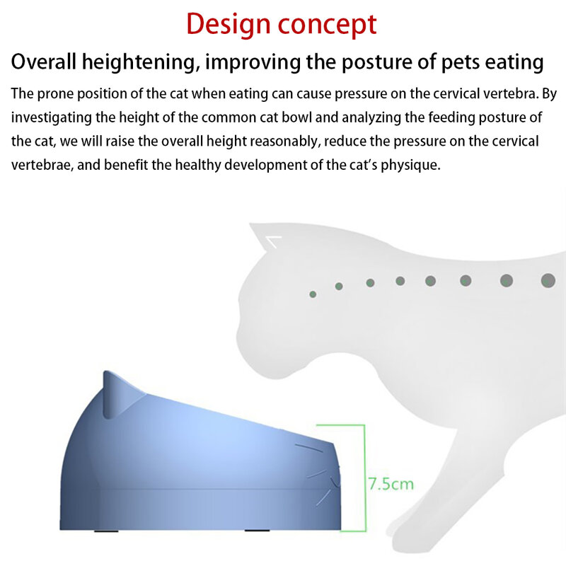 Cuenco de gato de 15 grados inclinado de acero inoxidable para perros y gatos alimentador de agua para alimentos con cuello Base antideslizante protección plato