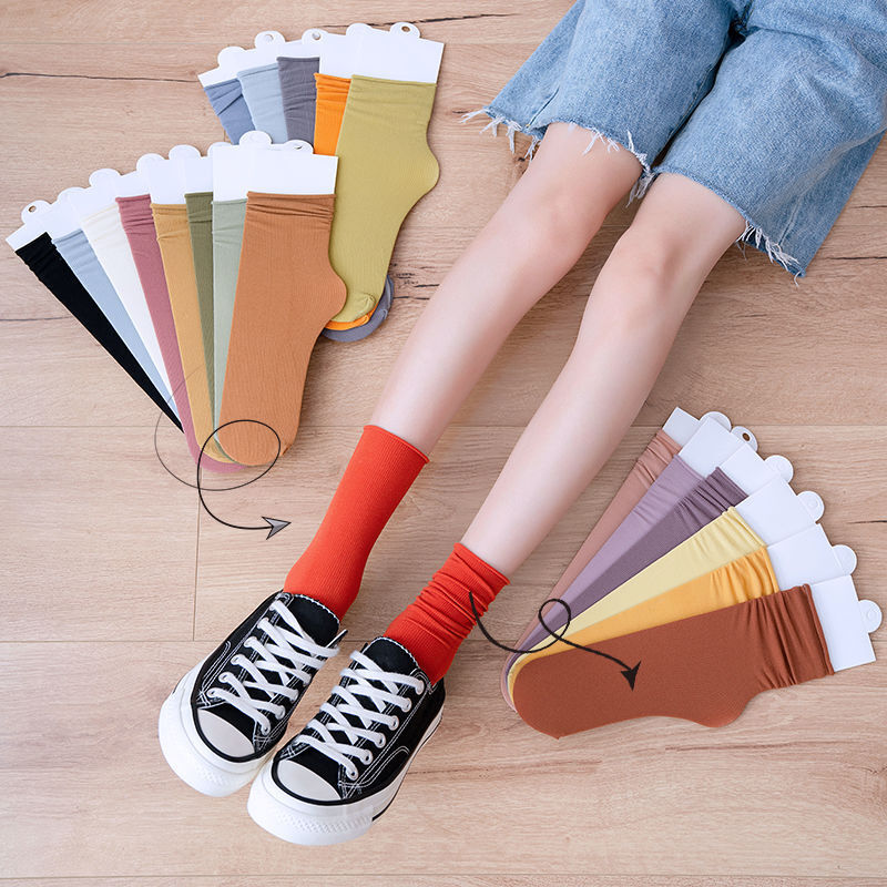 Calcetines de seda de terciopelo para mujer, medias con ventilación, de tubo medio japonés, para exteriores, 5 par/lote