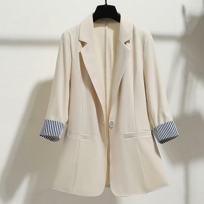 Donna autunno 3/4 manica bavero bottone Slim Blazer cappotto a righe polsino giacca da ufficio abbigliamento femminile femкуртка femme veste