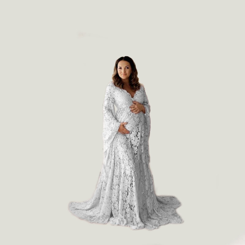 Fashion New Sexy Style Lace Maternity Dress For Photography Maternity Photography Outfit V-neck Pregnancy Women Lace Long Dress