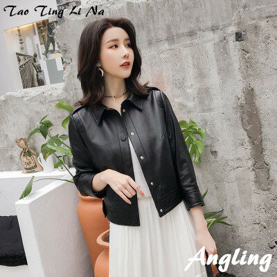 Tao Ting Li Na-Chaqueta de piel de oveja auténtica para mujer, chaqueta de primavera, R12