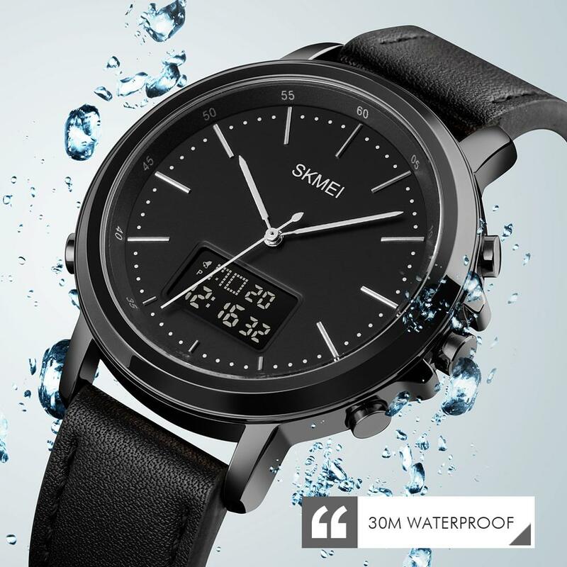 SKMEI-relojes deportivos minimalistas para hombre, pulsera Digital de cuero, electrónica, de marca superior, de negocios, Vintage