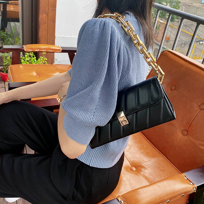 Hot Sale Damen Umhängetaschen mit Goldkette Frau Trend Leder Handtaschen Mode Top Griff Taschen für den Sommerurlaub
