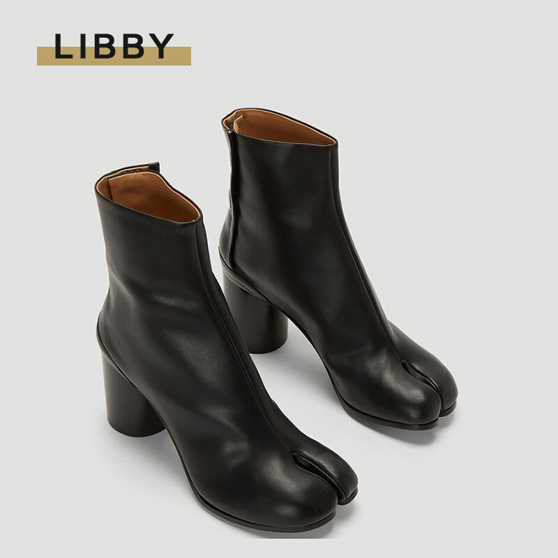 2024 Brand Design Tabi Boots Split Toe Chunky tacco alto stivali da donna in pelle Zapatos Mujer moda autunno scarpe da donna Botas Mujer