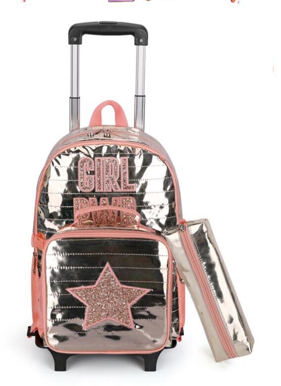 Школьный рюкзак на колесиках для девочек, комплект из сумки на колесиках и ланч-бокса для студентов