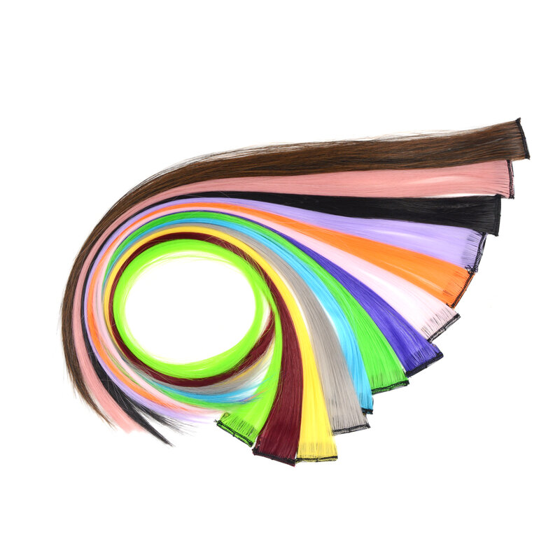 Extensiones de Cabello sintético, postizos rectos de 22 "de largo, 37 colores, Clip antillamativo en una pieza