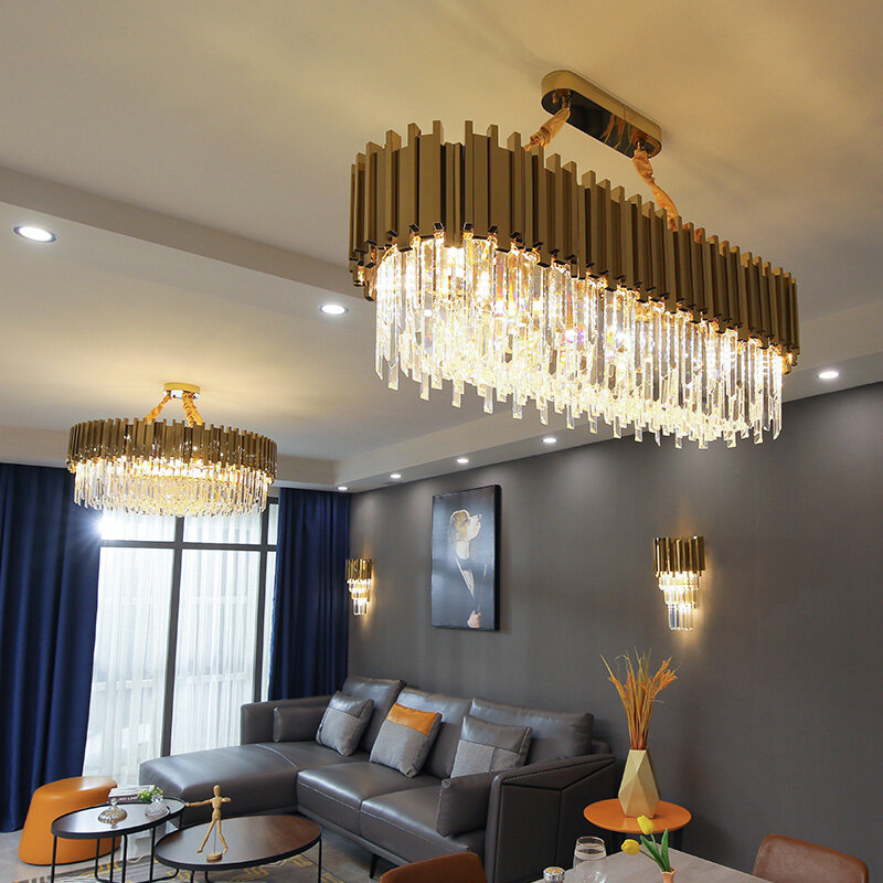 Lustre LED en cristal doré au design moderne, luminaire décoratif d'intérieur, idéal pour un salon, une chambre à coucher ou une cuisine
