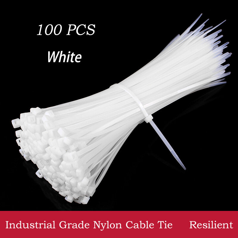 Cabo-tie 100 pces white náilon fivela ao vivo cabo de gravata pode ser reutilizado auto-bloqueio de plástico anel de fixação cabo zip envoltórios cinta