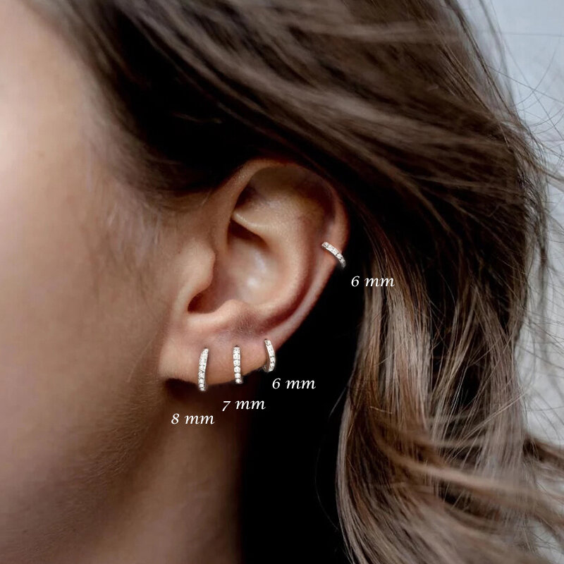 Silver 925 1 pair Women Small Hoops Earring Piercing Ear Cartilage Tragus Simple Thin Circle Anti-allergic Ear Buckle