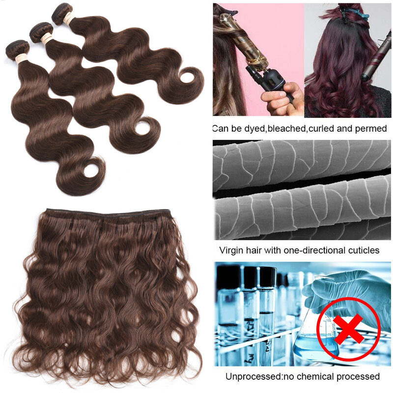 BEAUDIVA-extensiones de cabello humano malayo, mechones ondulados, color marrón, #4, #2, #4