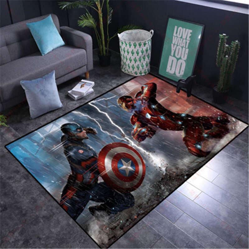 80x160cm Kids Play Mat US Captain/The Avenger Thick Carpet Mat for Living Room Doormat Flannel Print Bedroom Non-slip Floor Rug
