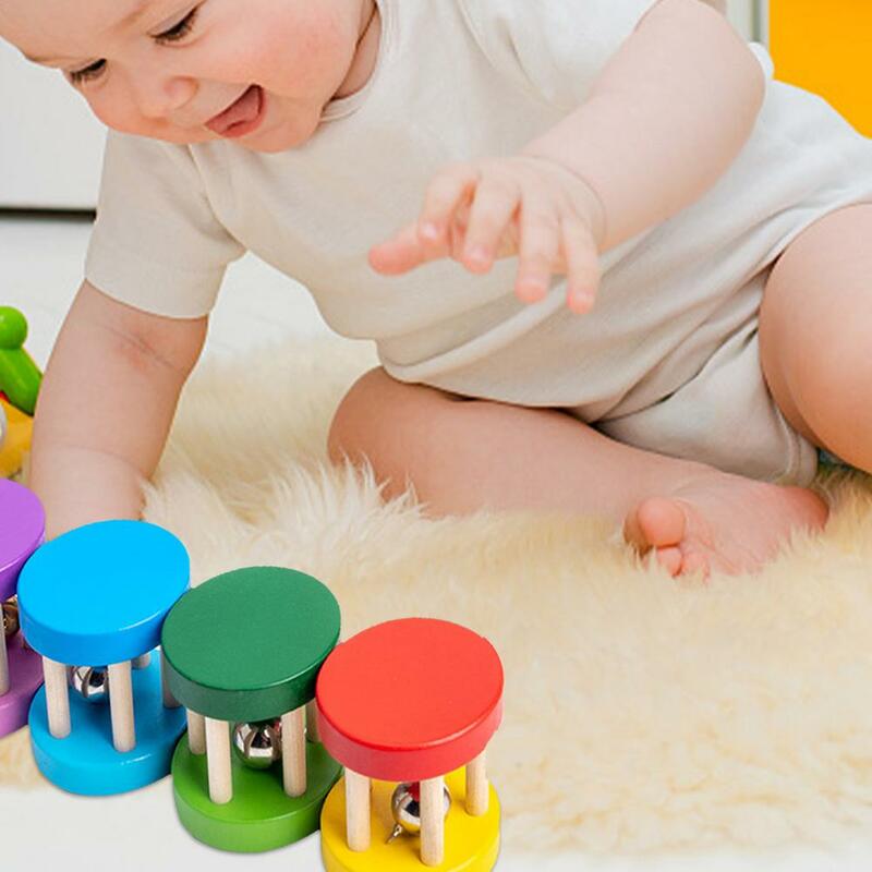 Baby Montessori Wooden Cage Rattles Toy Musical Hand Bell Instruments Shaking Handbell Toys Intellectual Educational Toys 1pcs