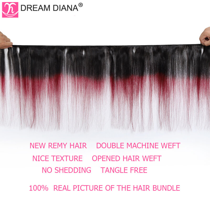 DreamDiana-Ombre Straight Hair Bundles, Remy Cabelo Humano, Weave Brasileiro, Two Toned, 1B, 27, 30, 99J, Colorido