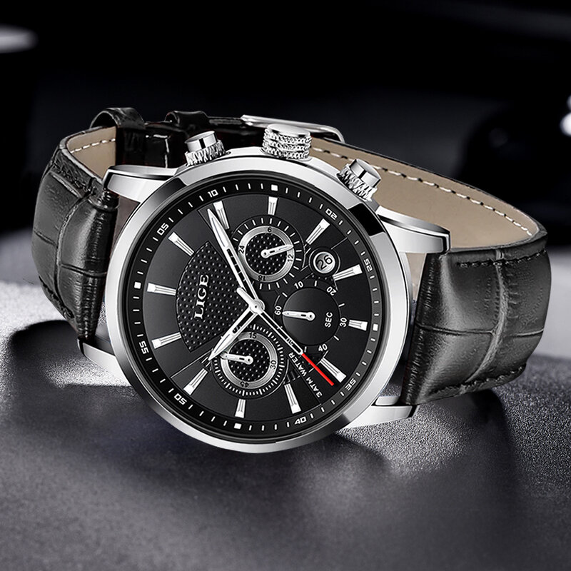 Quartz Watch LIGE New Luxury Men Outdoor Mens Watches Sport Watches Chronograph Wristwatch Clock Leather Wrist Watches mens 2021