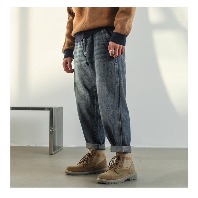 Pantalones vaqueros holgados para hombre, Jeans rectos de pierna ancha, estilo urbano, color azul, a la moda, 2021