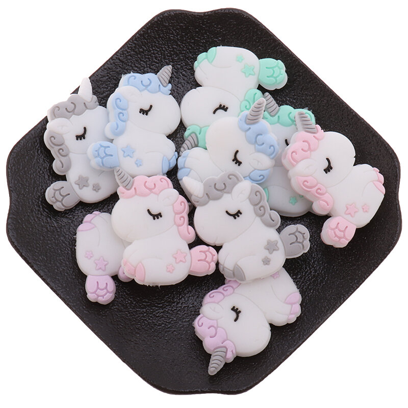 ATOB 5PCS Silicone Unicorn Teething Beads Animals Teether Baby Silicon Beads Baby Teething  For Necklace Baby Teether Bpa free