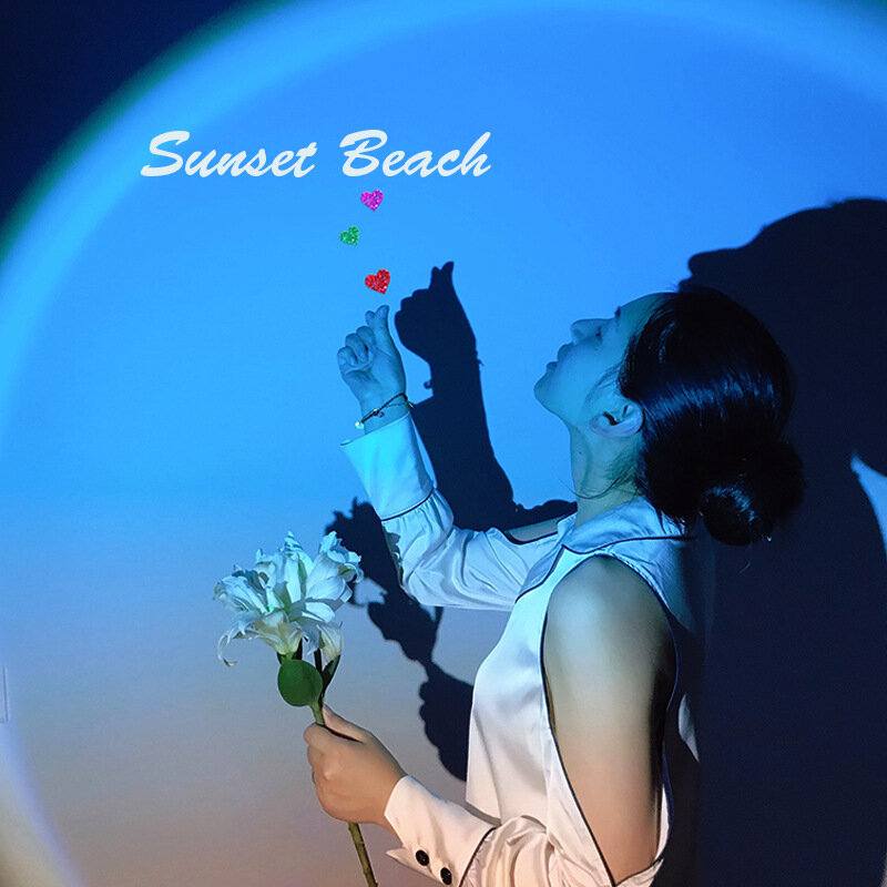 Luz de puesta de sol inclinada para la playa, lámpara de mesa con proyección de Ambiente, azul degradado, para sala de estar