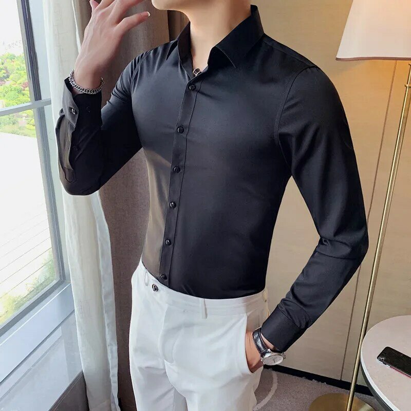 Camisas De Hombre Long Sleeve Shirts For Men Clothing 2024 Business Formal Wear Camisa Social Masculina Slim Fit Chemise Homme