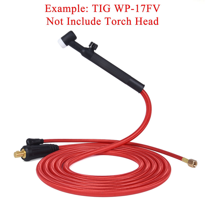Soplete de soldadura TIG, cables de Cable de manguera suave roja integrada a Gas, 3,8/7,6 m, WP9, WP17, M12, DKJ, 10-25, 35-50, conector europeo